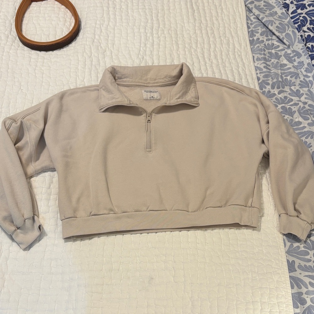 Abercrombie & Fitch Cream Quarter-Zip Sweatshirt